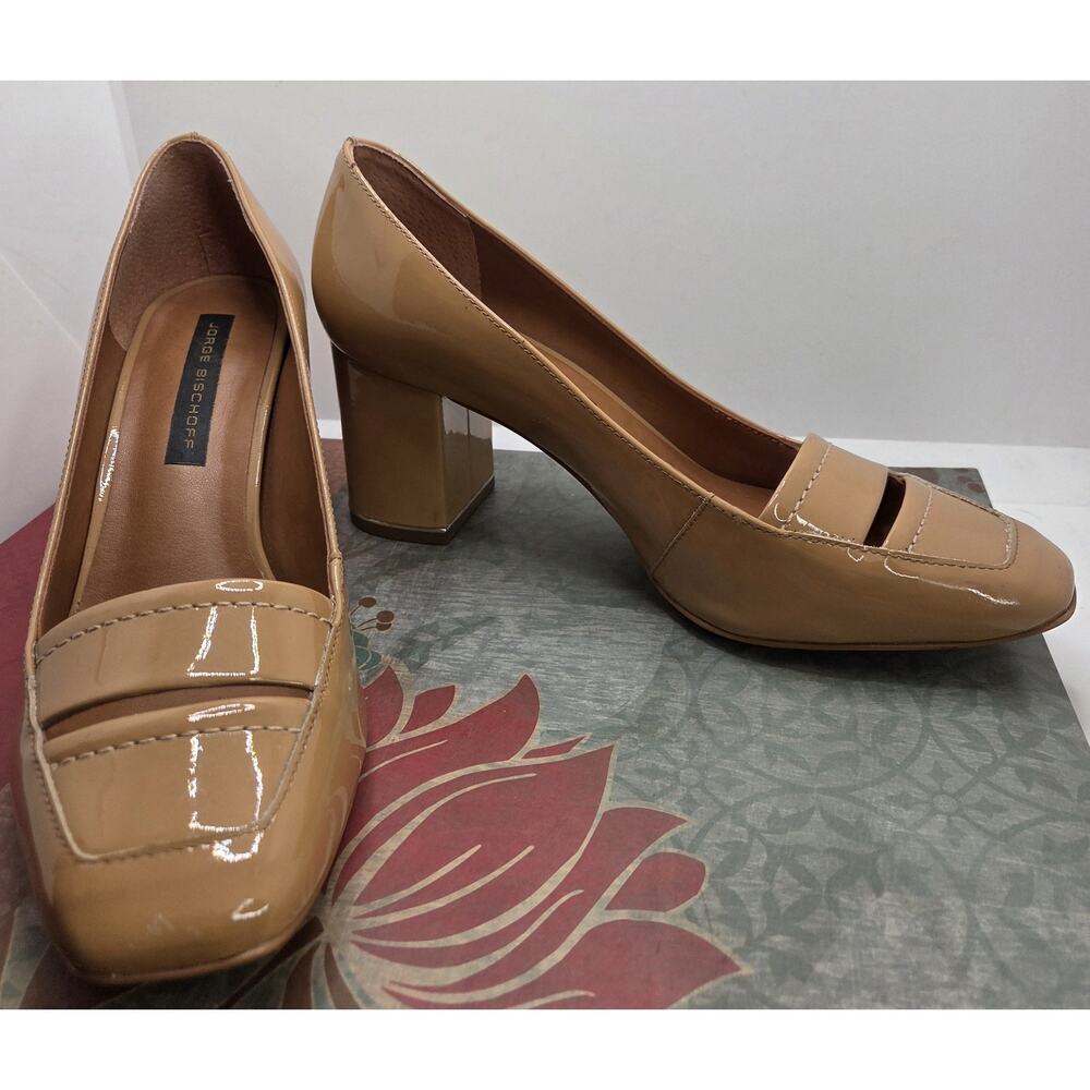 Jorge Bischoff Patent Leather Camel Brown Heel Pumps Shoes Sz 36 /US 5 -5.5
